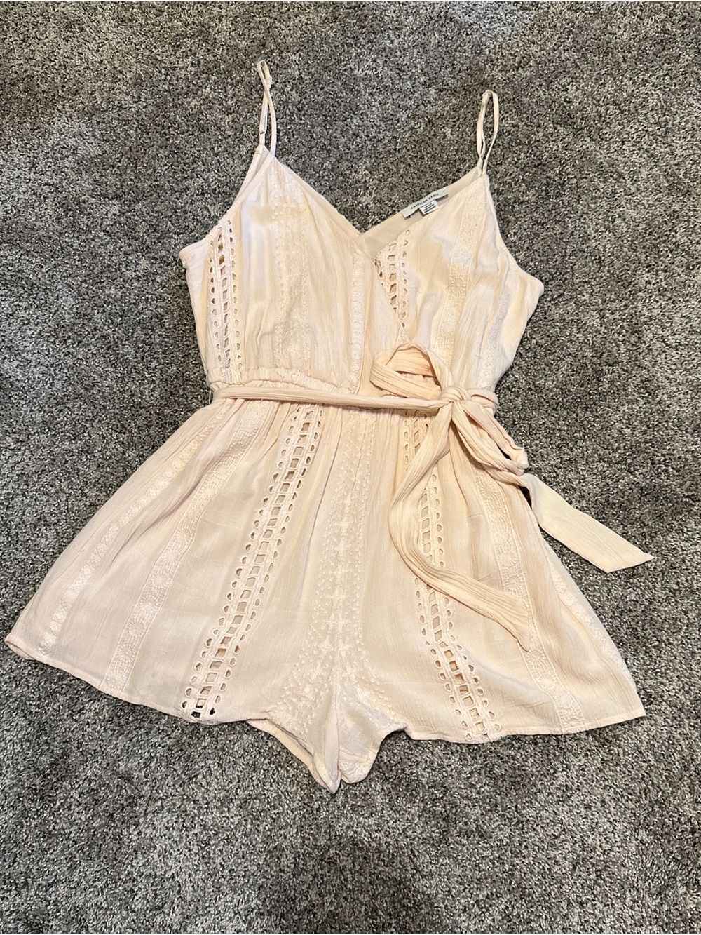 American Eagle Outfitters Blush Lace-Trim Romper